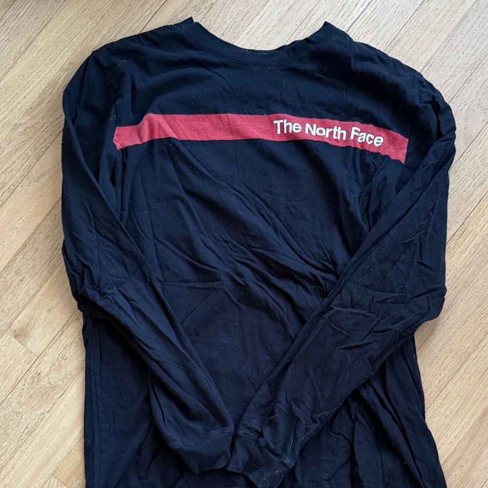 The North Face Men's Long Sleeve Black Tee with Red Stripe